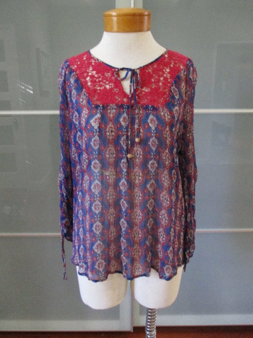 Lucky Brand Sheer Lace Detail Boho Peasant Tunic